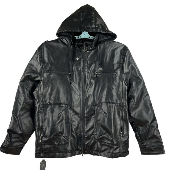 AE Emporio Collezione Made in Italy Men's Black Leather Hooded Jacket Size M NWT - Picture 1 of 16